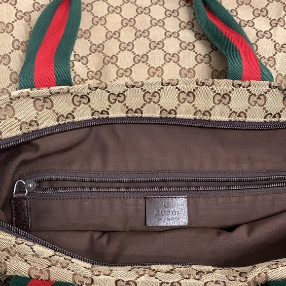 Authentic Gucci original GG web stripe tote handbag brown canvass - Picture 6 of 9
